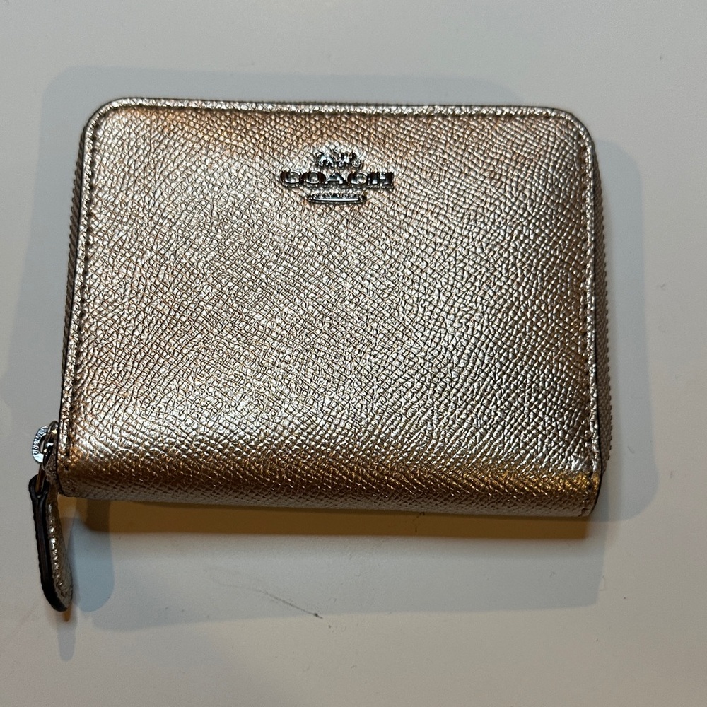 Coach Metallic Rose Gold Small Zip-Around Wallet